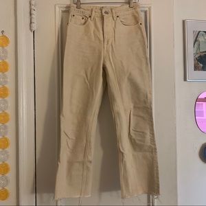 off-white zara premium straight leg raw hem jeans